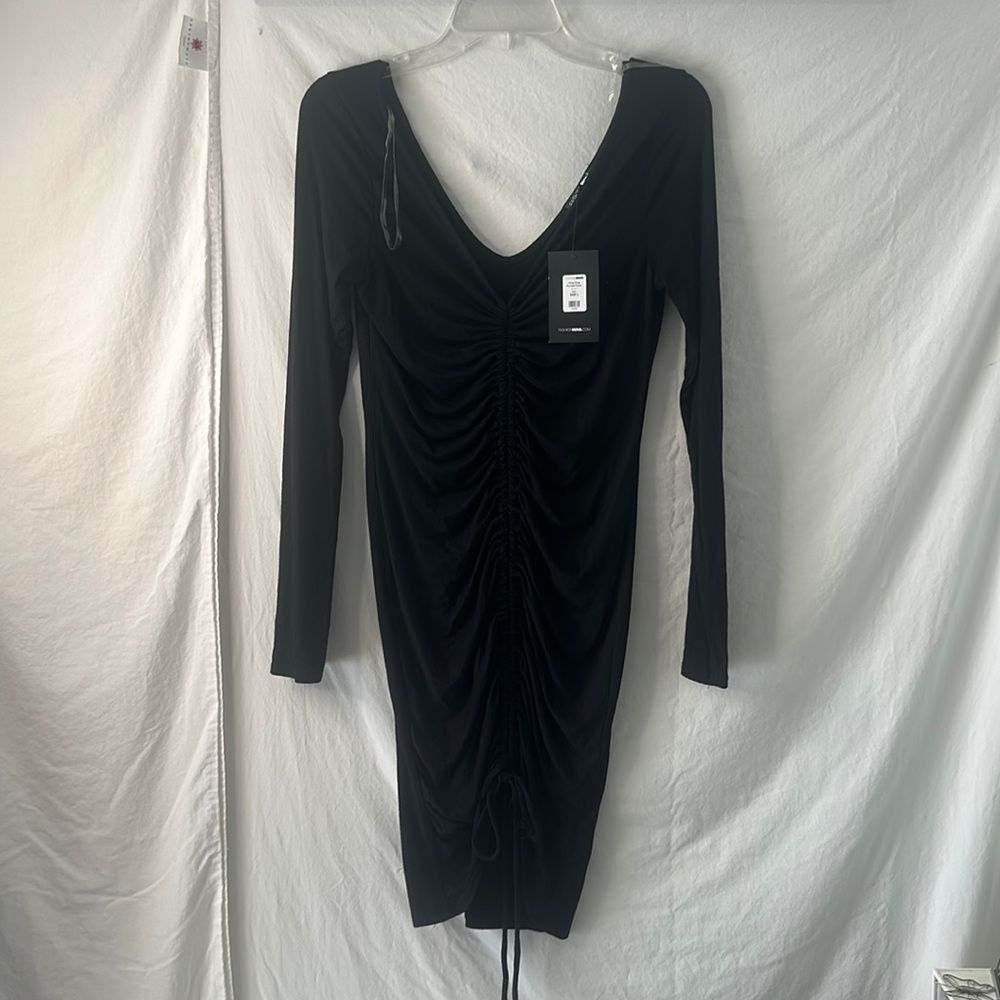 Fashion Nova  knee length black long sleeve dress   NEW